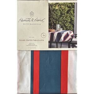 Vtg New Old Stock Hearth & Hand Magnolia 79” Round Red, White, Blue Tablecloth